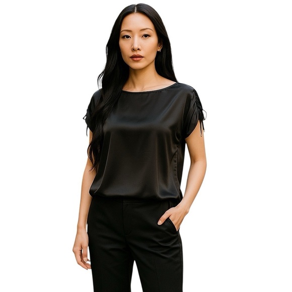 Nine West Ruched Shoulder Tie Elegant Black Women's Top Size 2X NWT - Picture 1 of 17